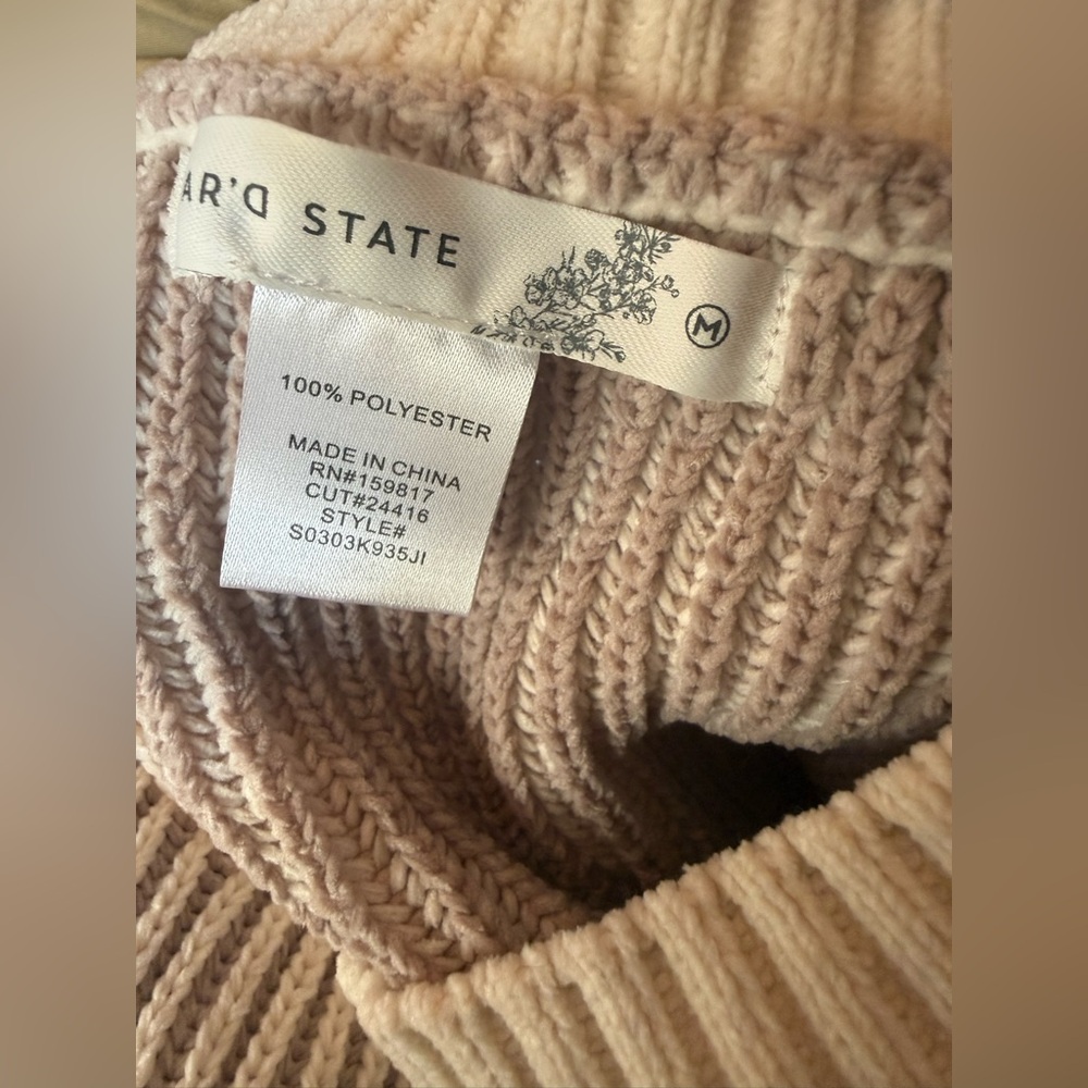 Altar’d State. Alison Matte Chenille Pullover. Taupe/Cream. Size Medium. - Picture 4 of 9